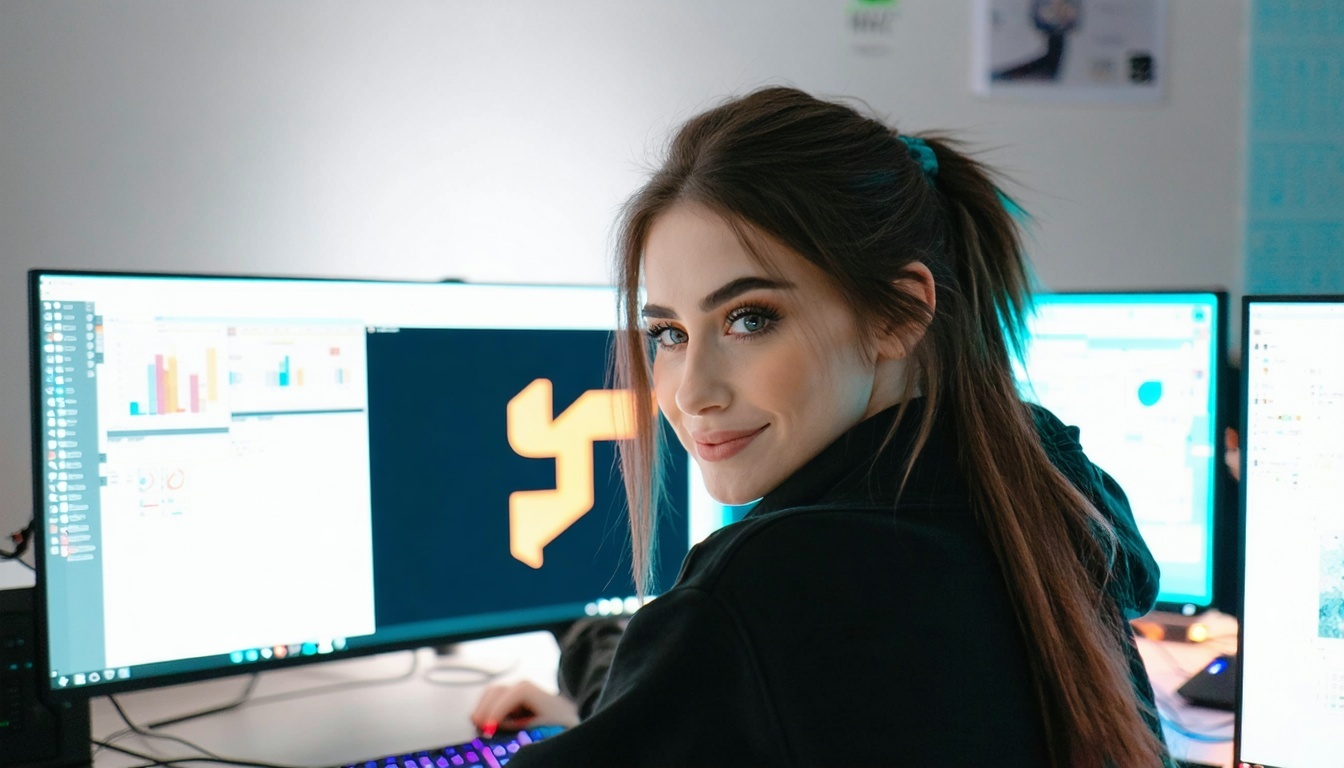 Млада жена пред компютъра гледа готово лого за BIMI Compliance-Jul-30-2025-05-57-27-4116-PM