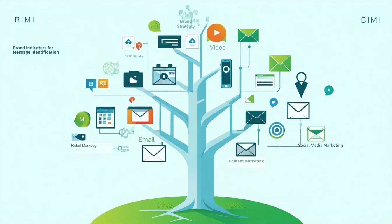 BIMI или Brand Indicators for Message Identification служи като основополагащ стълб на дървото на маркетинговата стратегия, осигуряващ стабилна рамка за разпознаване на марката и доверие в цифровите комуникации От този централен стълб различните маркетингови тактики.